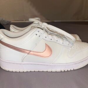 White Sneakers with Pink Swoosh